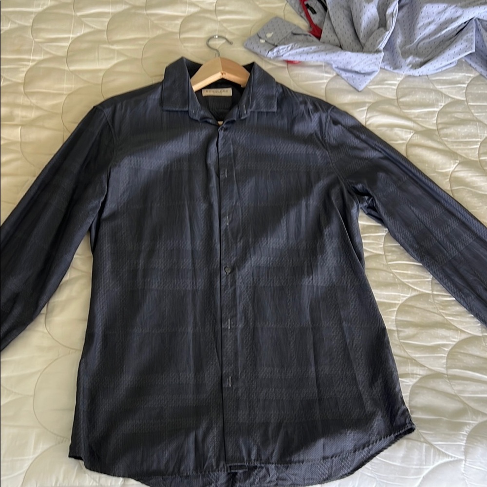 Burberry London Like New Men's Black/Grey Long Sleeve Dress Shirt